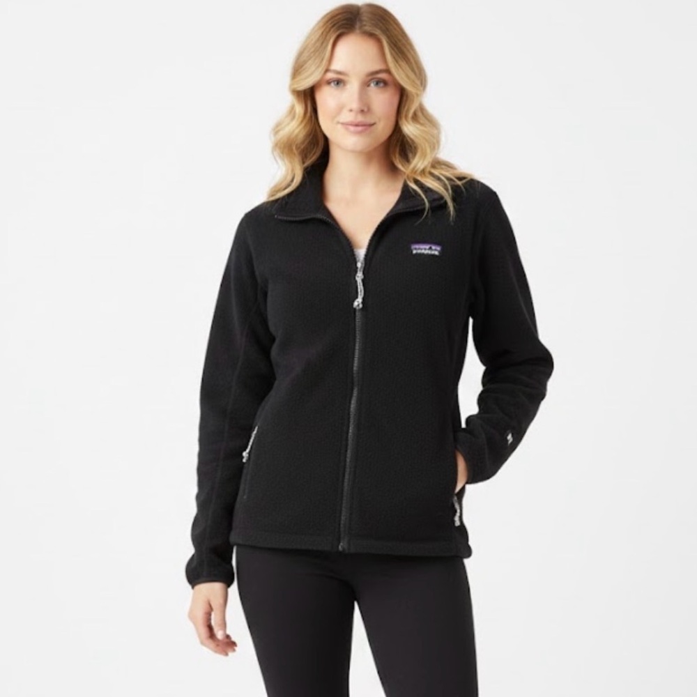 Patagonia Vintage Polartec Deep Pile Fleece Full Zip Jacket Black Women's Large